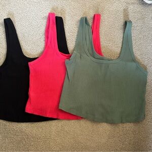 Women's Ribbed Tank Tops - Black, Pink, Green